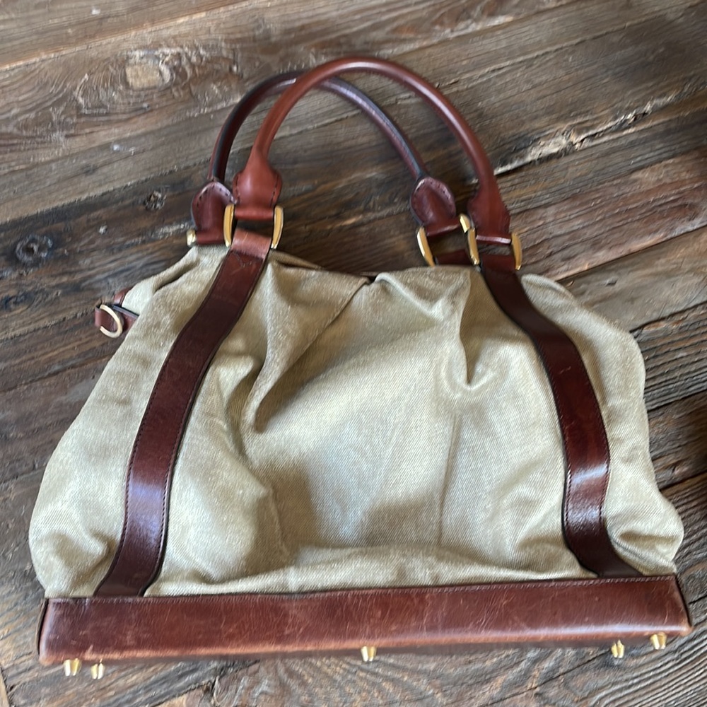Burberry gold metallic coated canvas  satchel - Picture 13 of 16